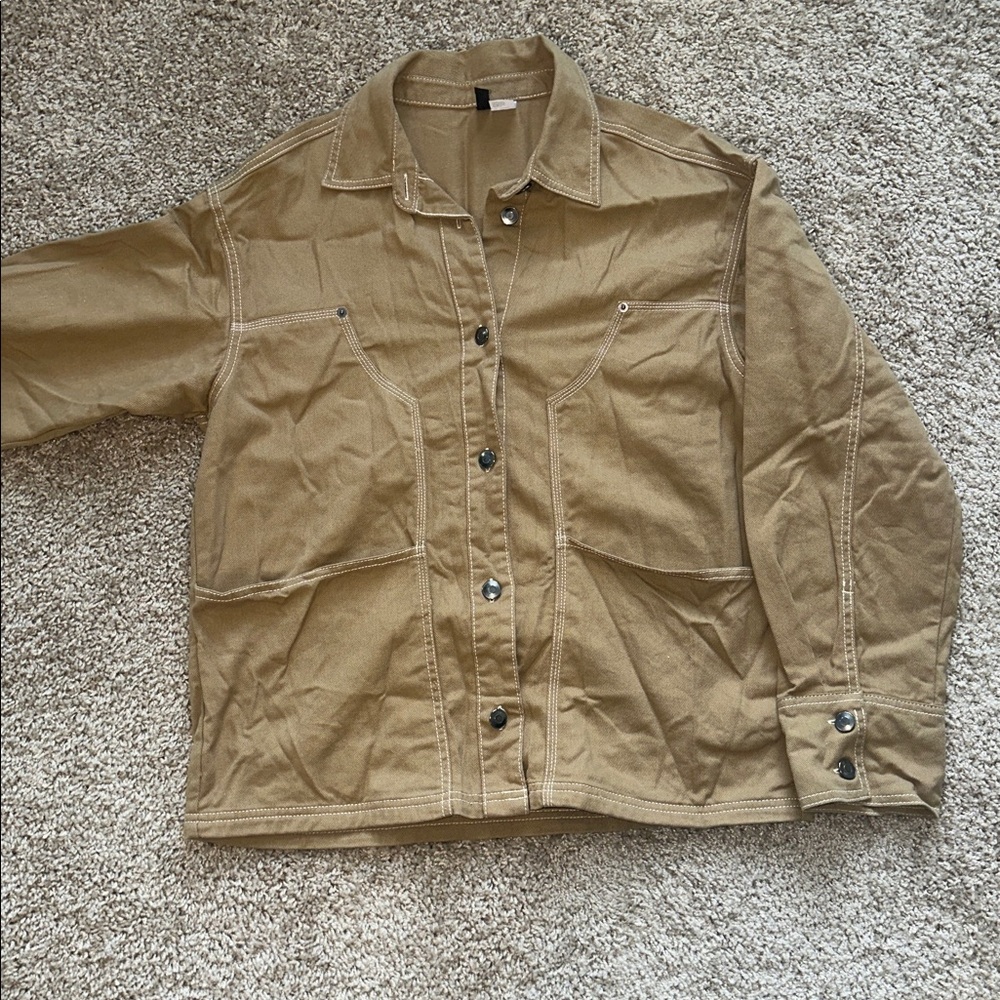 Divided Tan Button-Up Jacket - Picture 4 of 6